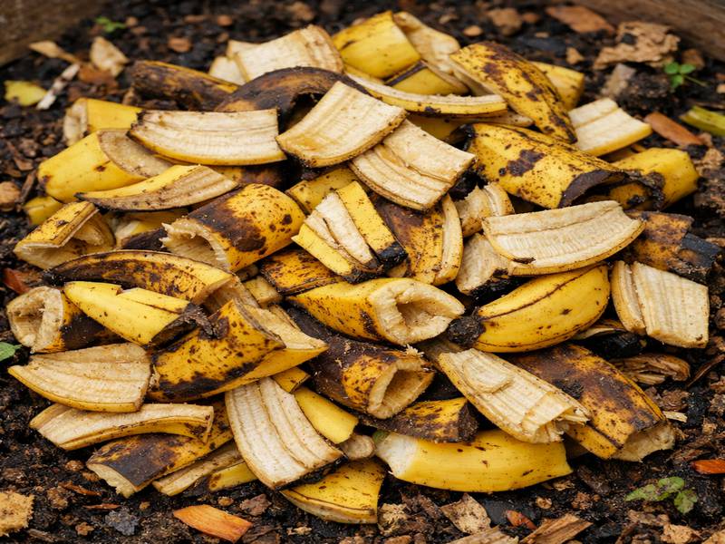 Peaux de bananes coupées prêtes pour le compost
