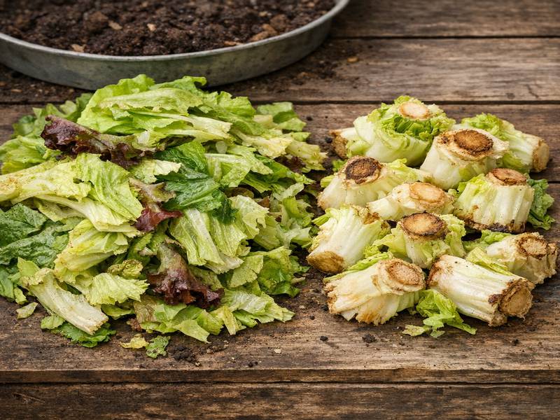 Feuilles de salade et trognons prêts à être compostés