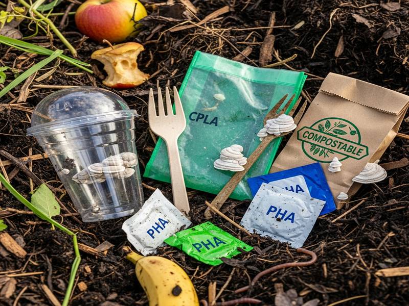 Exemples de plastiques biodégradables et compostables dans un environnement de compost