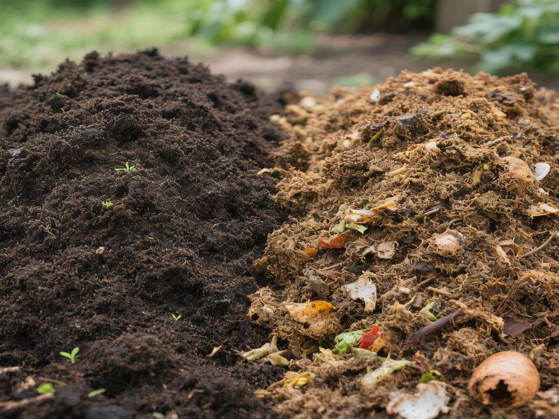 Comparaison entre un compost mûr et un compost encore en cours de décomposition