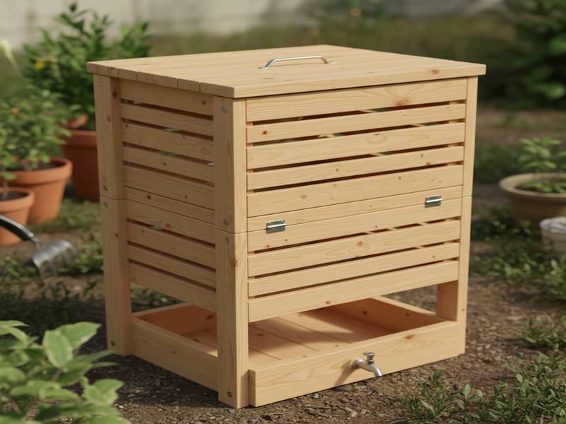 Lombricomposteur en bois à plusieurs niveaux avec une finition naturelle