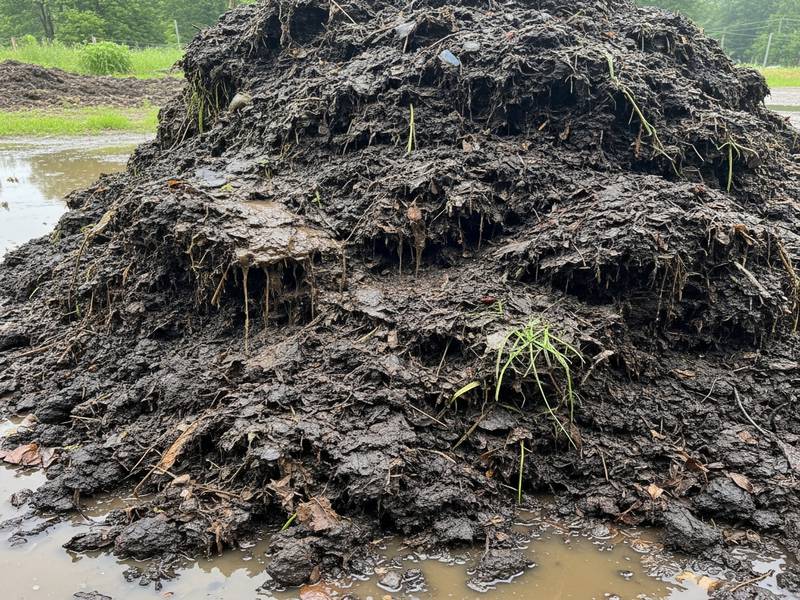 Tas de compost détrempé et boueux